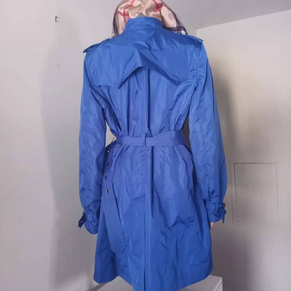 Burberry Blue Windbreaker Nylon Trench Coat - Picture 3 of 16